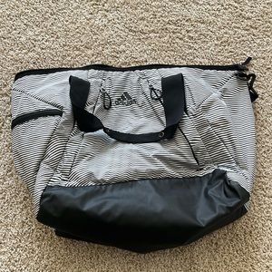 Black & White Striped Adidas Duffle Bag